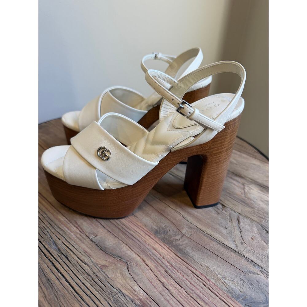 Gucci Platform Sandals White Leather Size 37.5 Brand New in Box - Picture 6 of 13